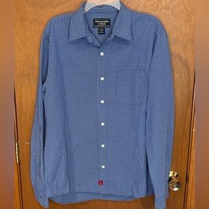 Abercrombie Fitch Shirt‎ Men L Large Blue Check Long Sleeve Casual Button Up